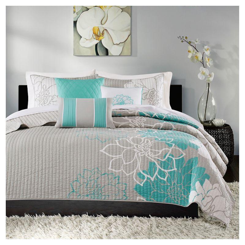 Madison Park Lola Floral 6 Piece Reversible Cotton Quilt Set