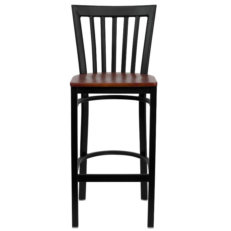 Cherry Wood Seat Black Metal School House Barstool