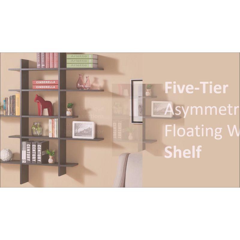 Danya B. 51" x 45" Five Tier Asymmetric Shelf White - Laminated, Interlocking, MDF Composite
