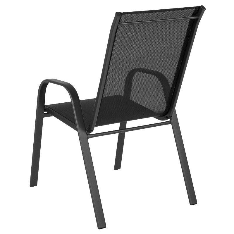 Set of 4 Sleek Black Outdoor Stack Chairs with Flex Comfort