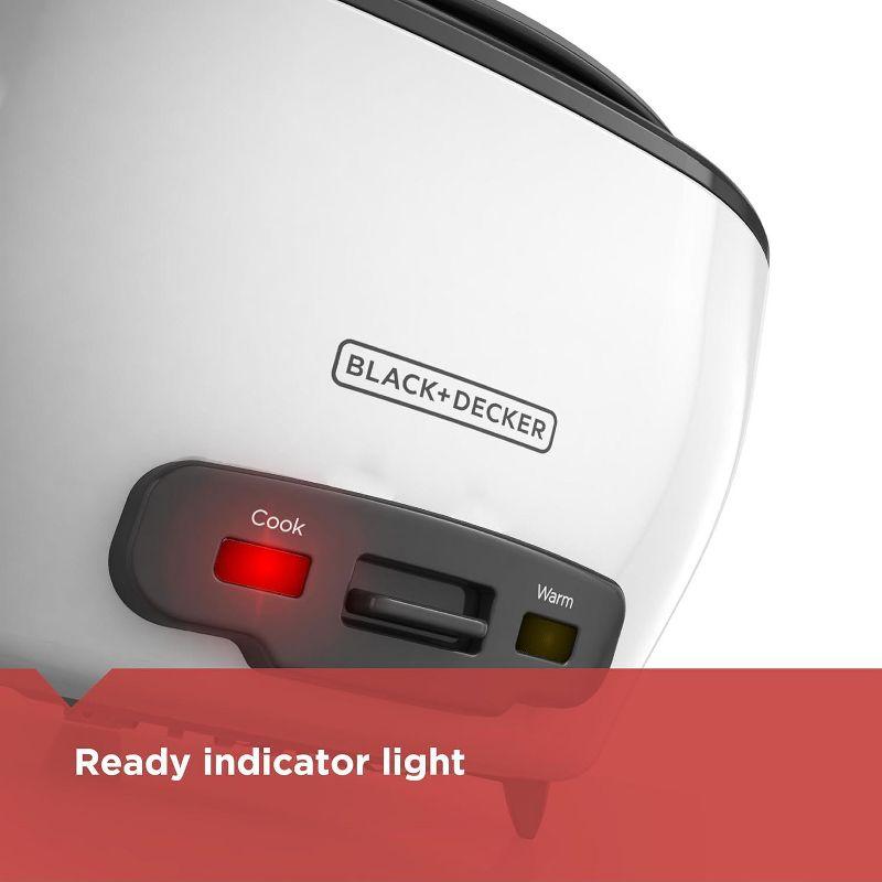 BLACK+DECKER 6-Cup Rice Cooker, RC506, 3-cup Uncooked Rice, Steaming Basket, Removable Non-Stick Bowl, One Touch