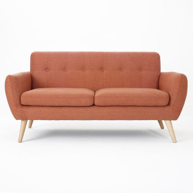 GDFStudio Sheena Mid Century Modern 67.25 " Upholstered Tufted 2 Seater Sofa, Burnt Orange/Natural Oak