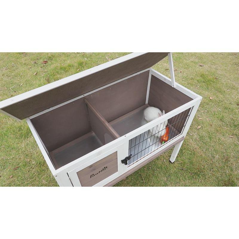 PawHut Elevated Rabbit Hutch Bunny Hutch with Hinged Asphalt Roof, Removable Tray, Fir Wood Bunny Cage for Indoor/Outdoor