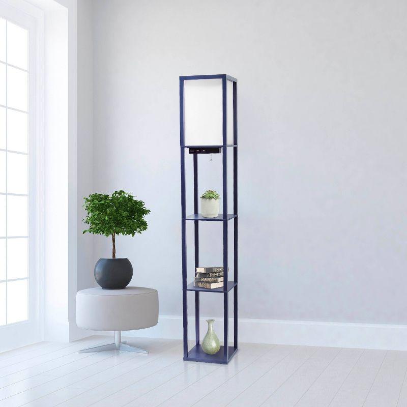 Creekwood Home Classix 62.5" 3-Tier Storage Floor Lamp with Charging Ports and Outlet Navy Blue