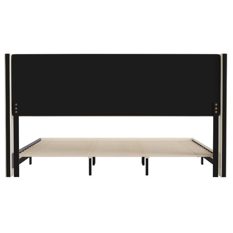 Emma and Oliver King Faux Linen Upholstered Platform Bed with Wingback Headboard - Beige