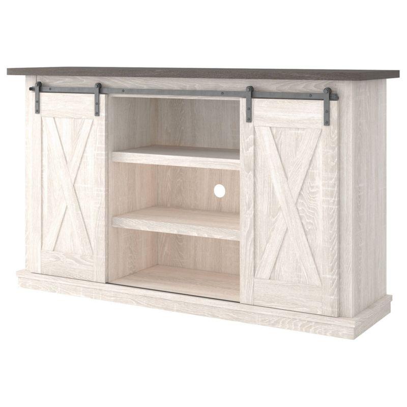 Signature Design by Ashley Dorrinson Medium TV Stand for TVs up to 63" Two-Tone: Farmhouse Media Console with Adjustable Shelves