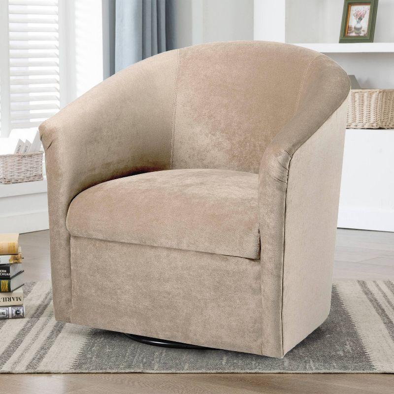 Elizabeth Beige Sand Microfiber Barrel Swivel Accent Chair