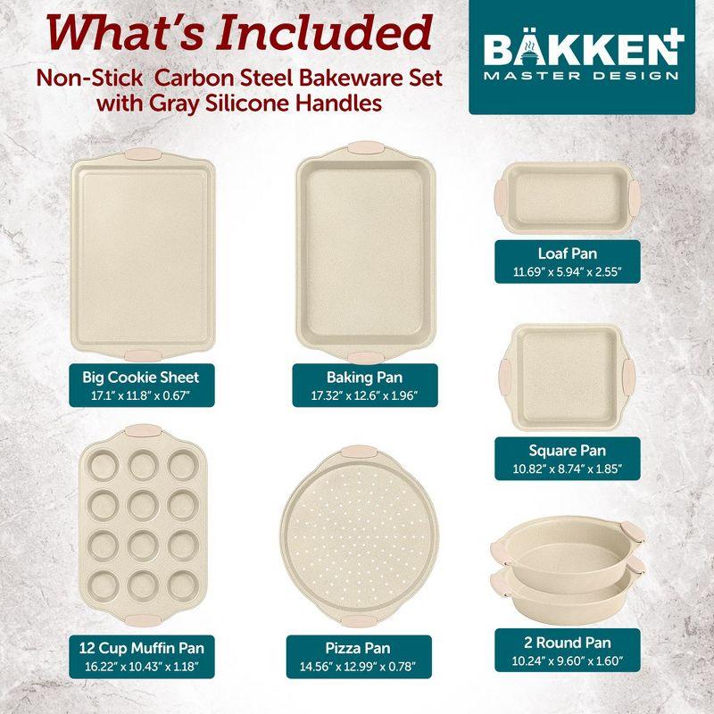 BAKKEN Deluxe 8-Piece Carbon Steel Bakeware Set - Nonstick White Marble Coating,
Silicone Handles - Professional Quality Kitchen Oven Baking Pans