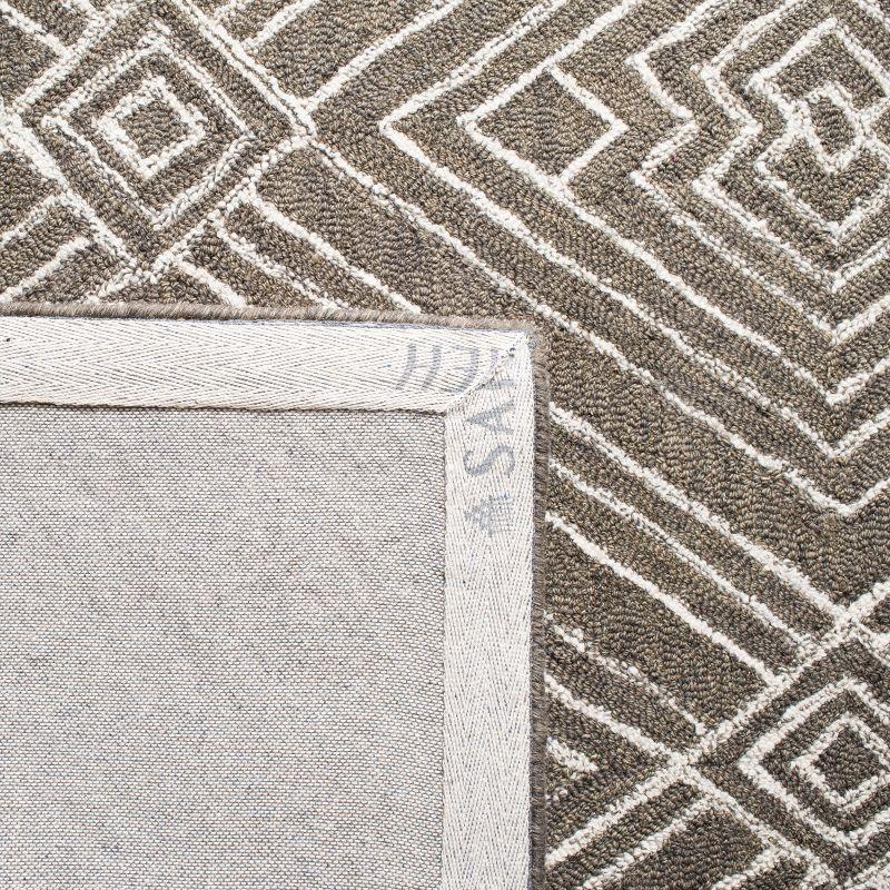 Ivory and Dark Grey Hand-Tufted Wool Geometric Rug