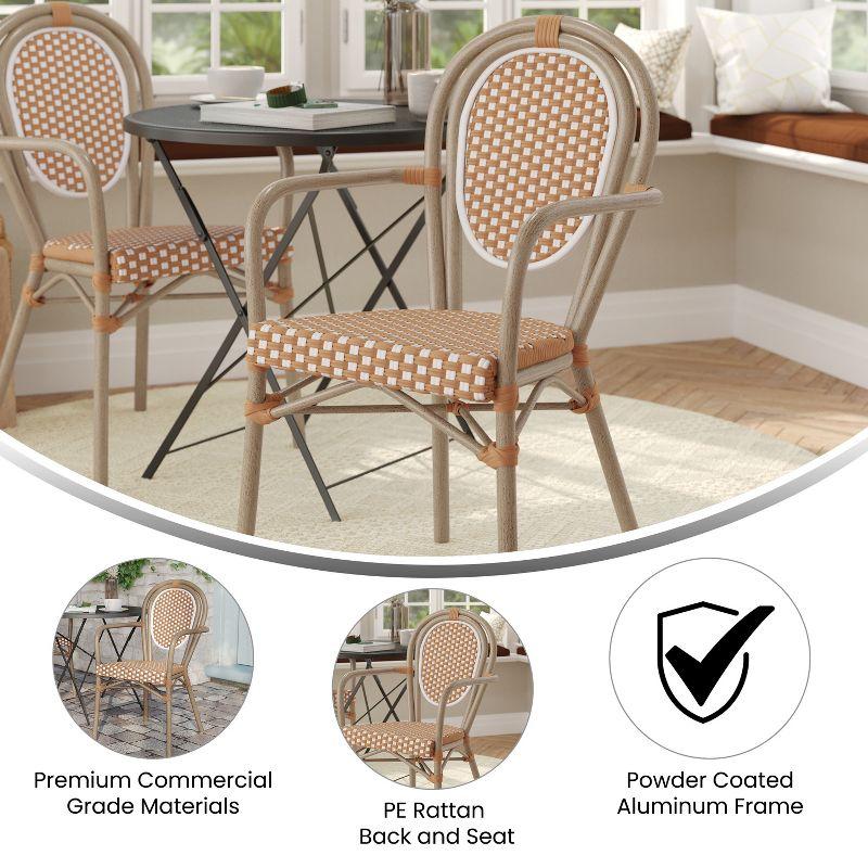 Flash Furniture Lourdes Indoor/Outdoor Commercial Thonet Bistro Stacking Chair with Arms, PE Rattan and Aluminum Frame