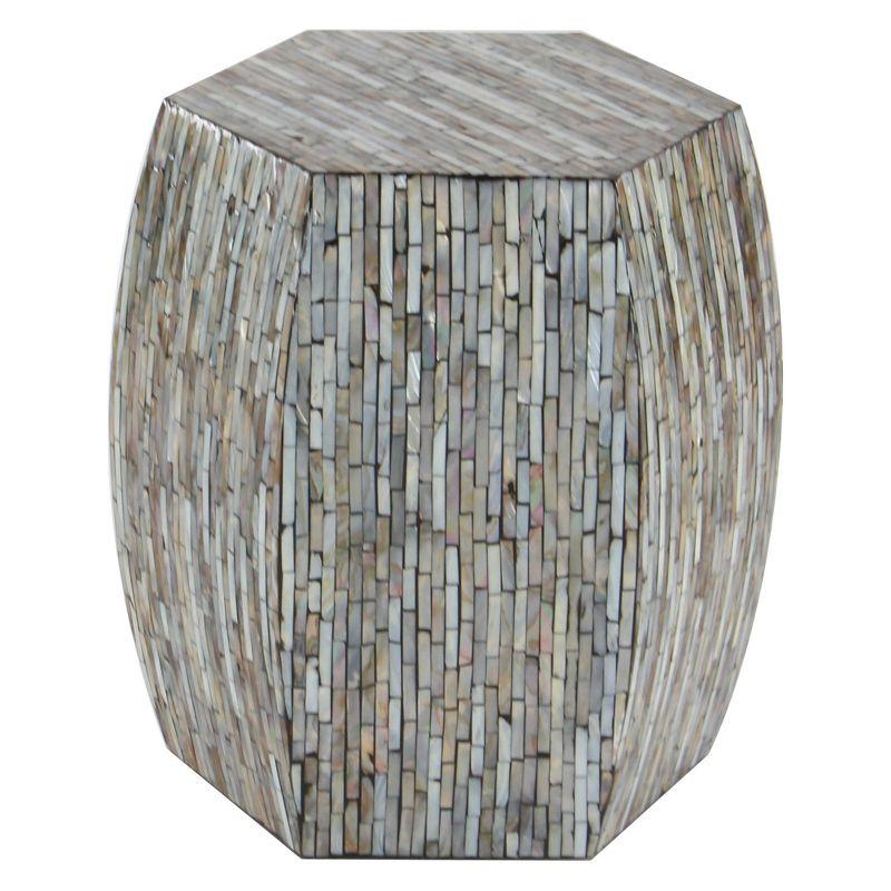 Wrought Studio™ Alissa Mother of Pearl Shell Handmade Shell Mosaic Hexagon Side End Gray Accent Table with Brown Accents