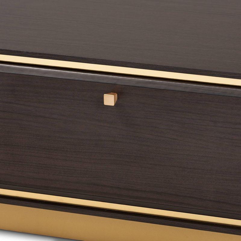 Modern Glamour Dark Brown Wood and Gold Metal Storage Coffee Table