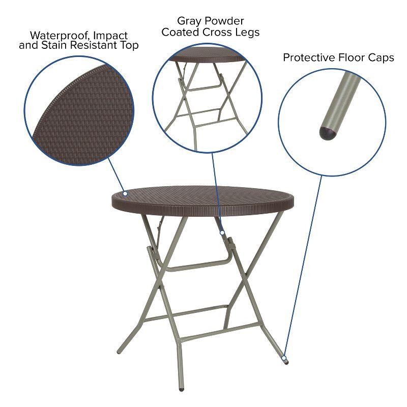 Flash Furniture 2.6-Foot Round Brown Rattan Plastic Folding Table