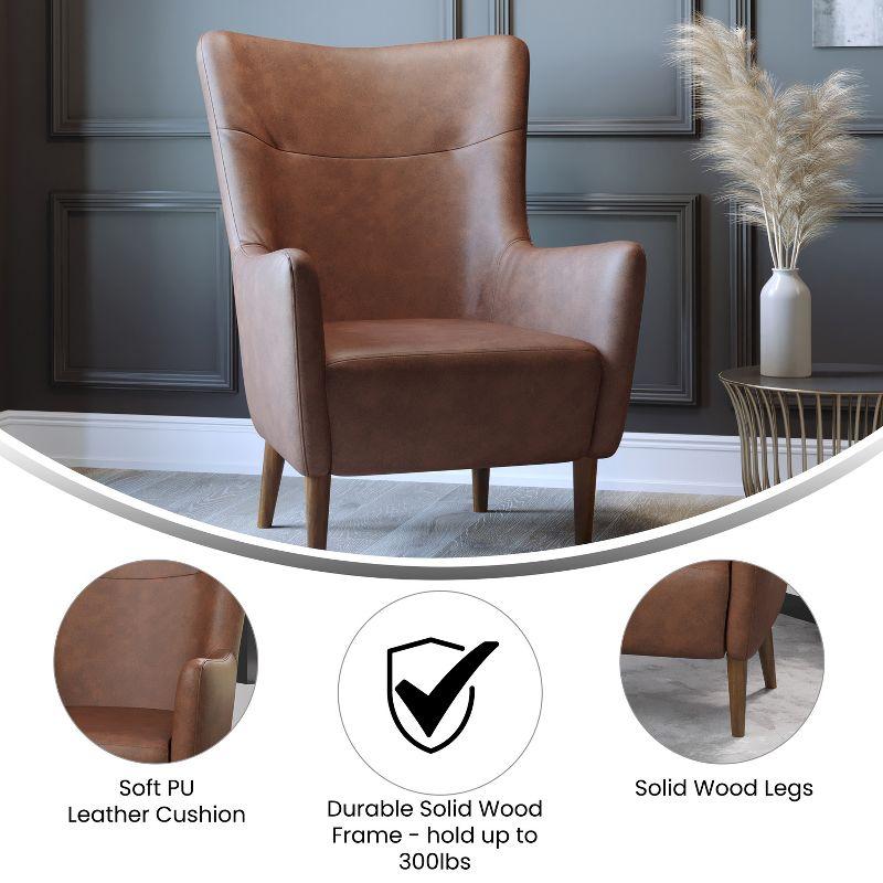 Sophisticated Dark Brown Faux Leather Wingback Accent Chair