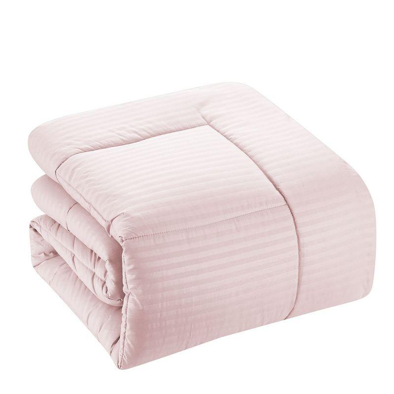 8 Piece Embossed Dobby Stripe Bed In A Bag Set - King, Pale Pink