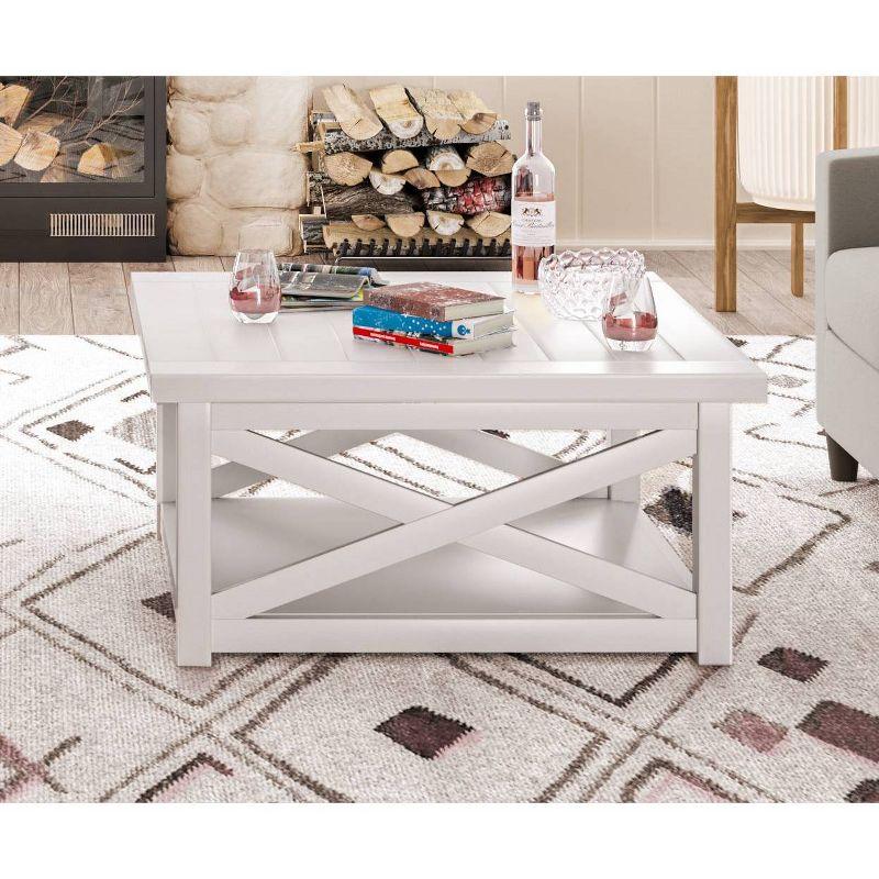 Home Styles Seaside Lodge Coffee Table - White : Hardwood Square Design, 4 Point Leg Base, 60 lbs Capacity