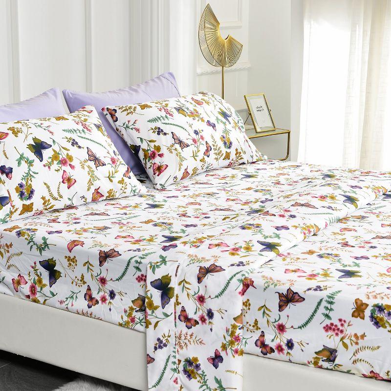 Queen Butterfly Floral Microfiber Sheet Set with Pillowcases