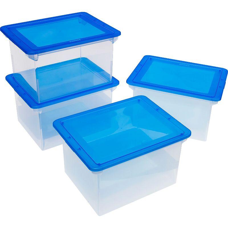 Storex Plastic File Tote Storage Box Letter/Legal Snap-On Lid Clear/Blue 61508U01C