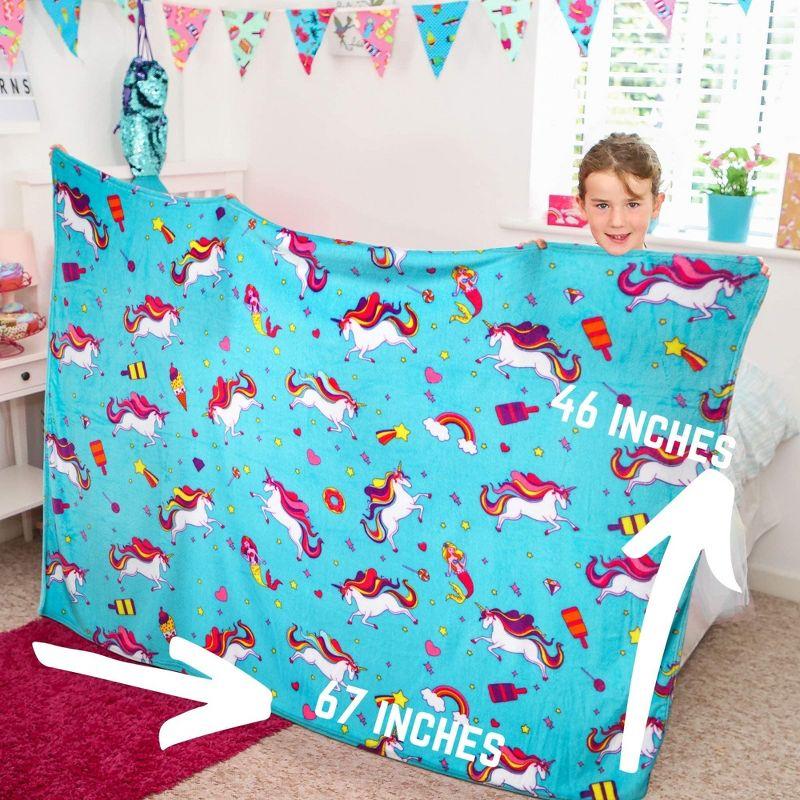 GirlZone Unicorn Fleece Blankets for Girls, Large Fluffy Blankets for Teen Girls with Cute Unicorn and Mermaid Designs