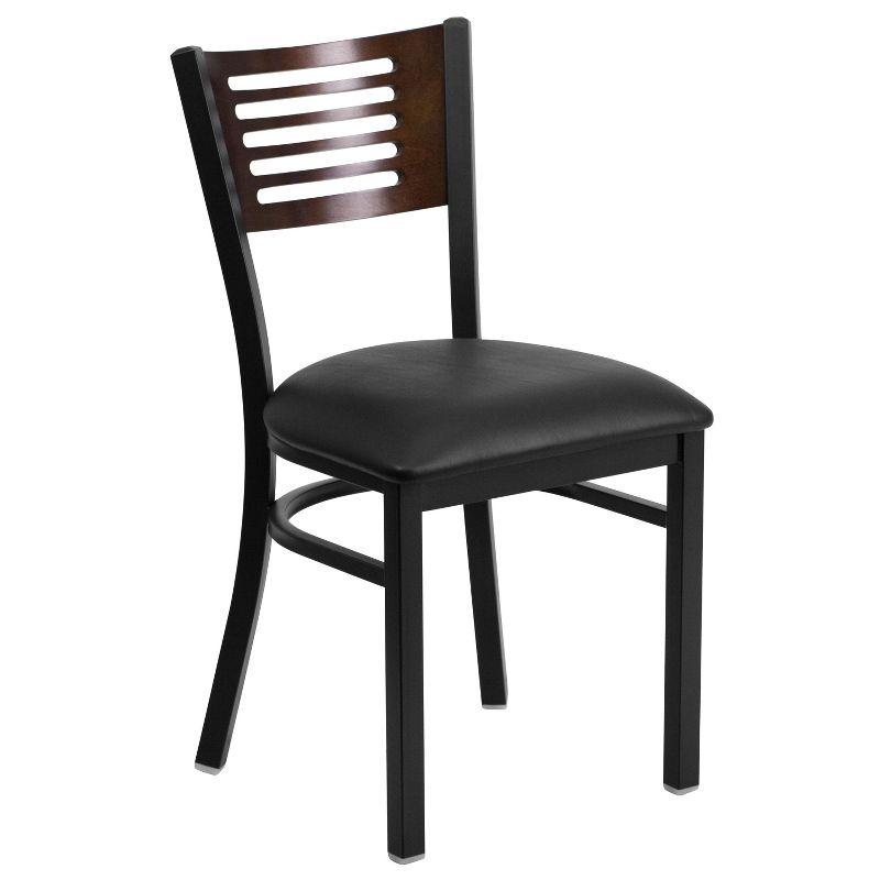 Hercules High Slat-Back Black and Walnut Metal Side Chair