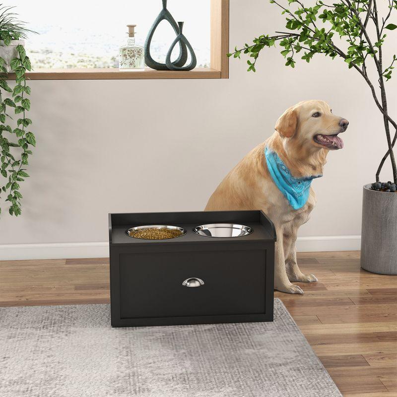 PawHut Large Elevated Dog Bowls with Storage Drawer Containing 21L Capacity, Raised Dog Bowl Stand Pet Food Bowl Dog Feeding Station