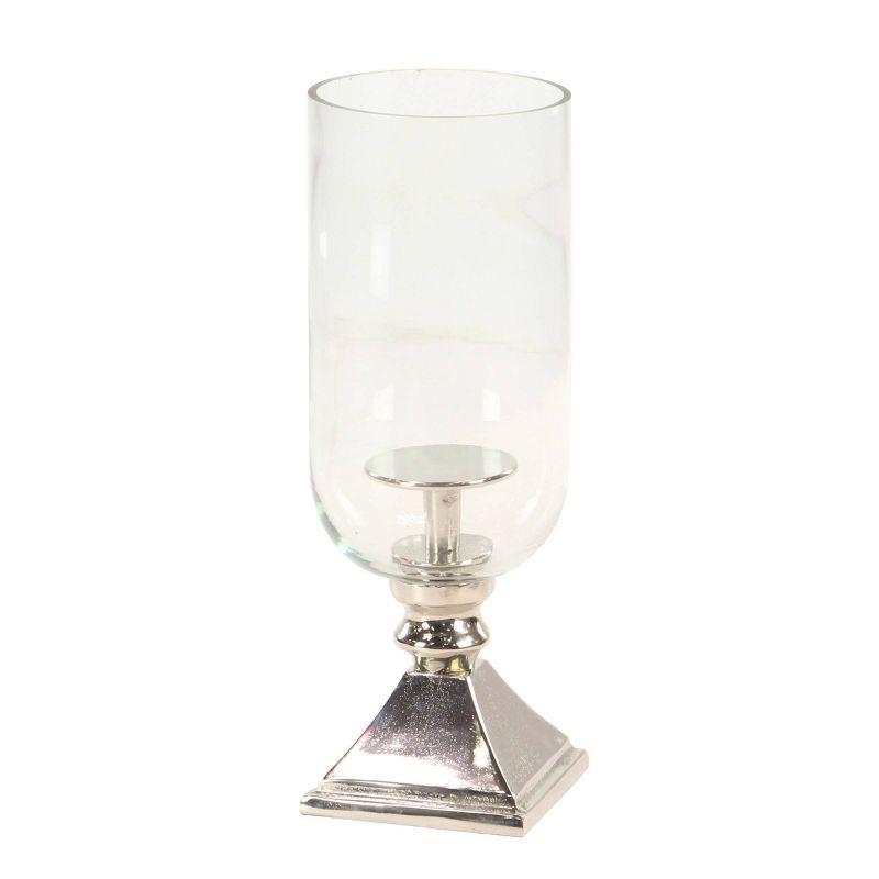 Olivia & May 17" x 6" Hurricane Aluminum/Glass Candle Holder Silver : Tabletop Centerpiece