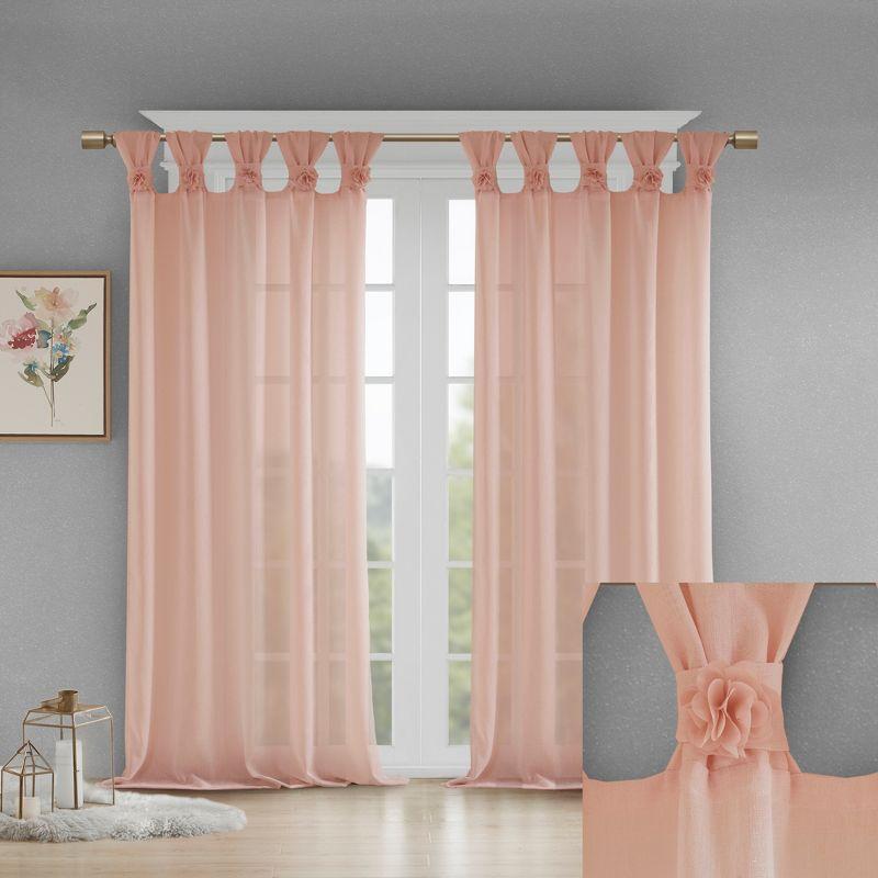 Rosette Floral Embellished Cuff Tab Top Solid Curtain Panel