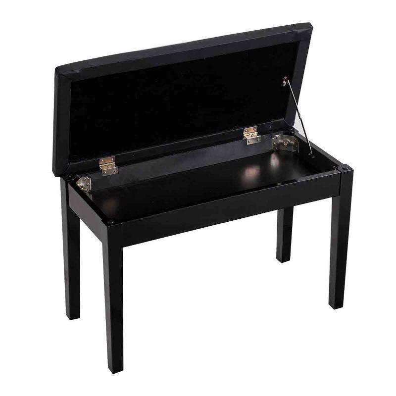 Tangkula PU Leather Piano Bench Solid Wood Padded Double Duet Keyboard Seat w/ Storage Box Black