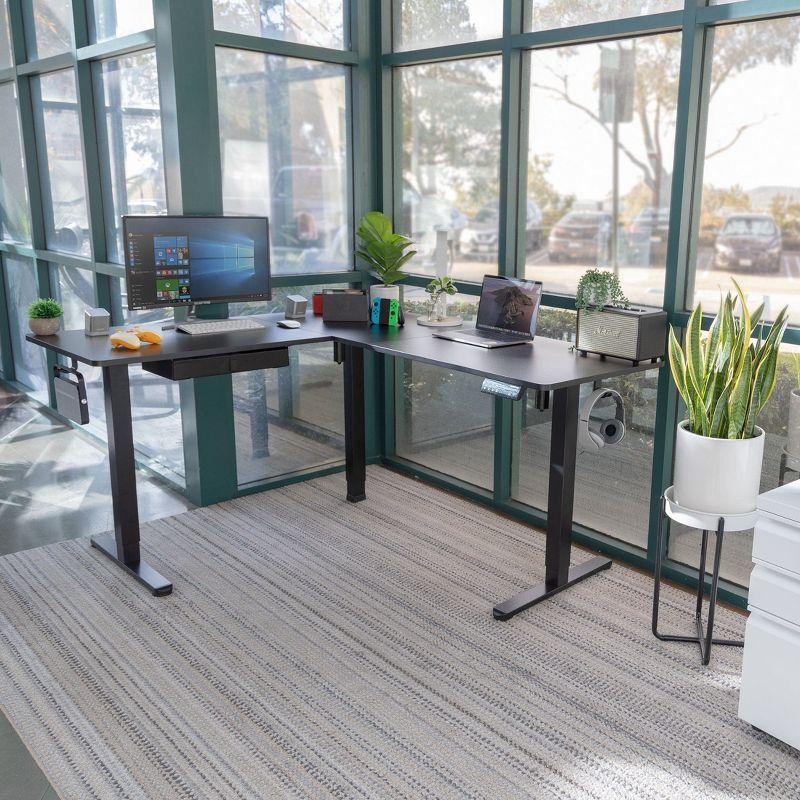 Mount-It! Large Electric Height Adjustable Desk for Corners, Automatic Standing Desk with Smooth Ergonomic Height Adjustment from 28.3" to 46.5"