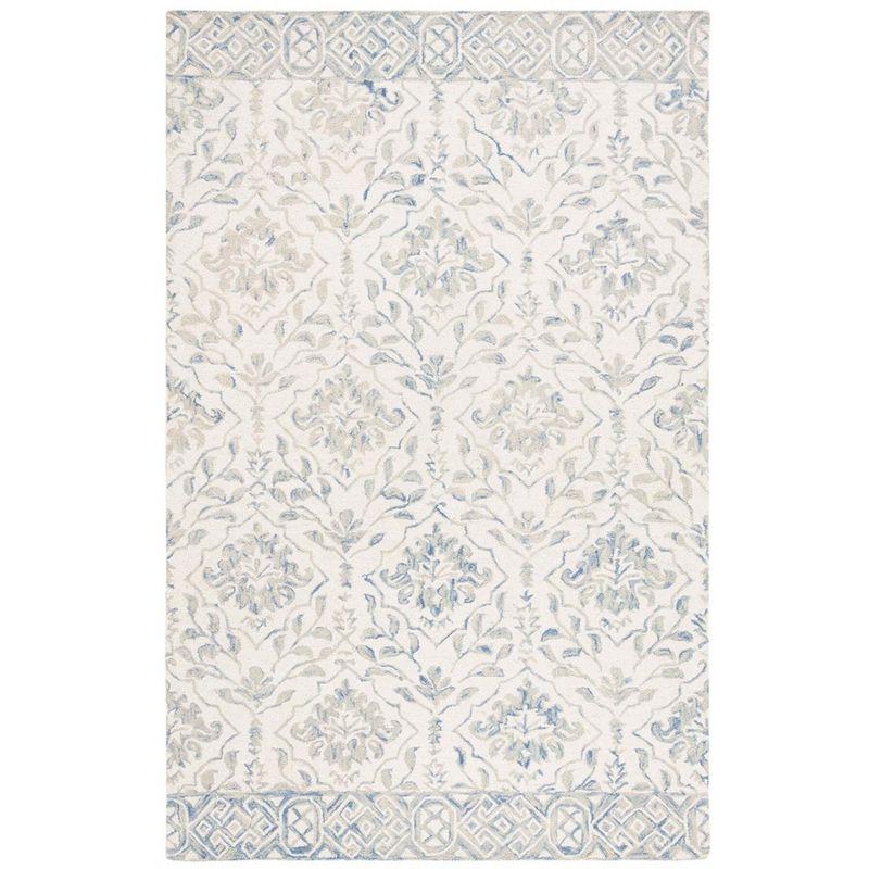 Ivory and Light Blue Hand-Tufted Wool Area Rug, 5' x 8'