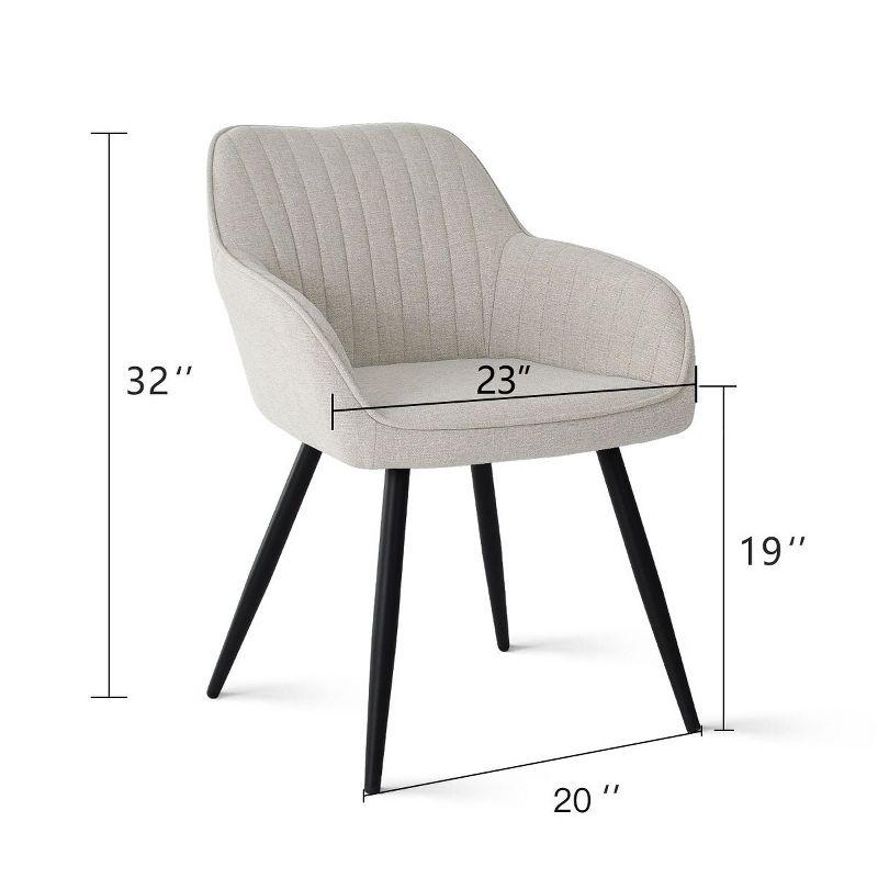 Set of 2 Modern Beige Fabric Dining Chair with Armrests, Upholstered Chair with Back and Black Metal Legs for Kitchen or Dining Room-Maison Boucle