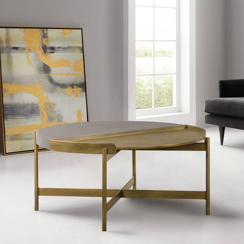 Dua Coffee Table Gray Concrete/Antiqued Brass - Armen Living