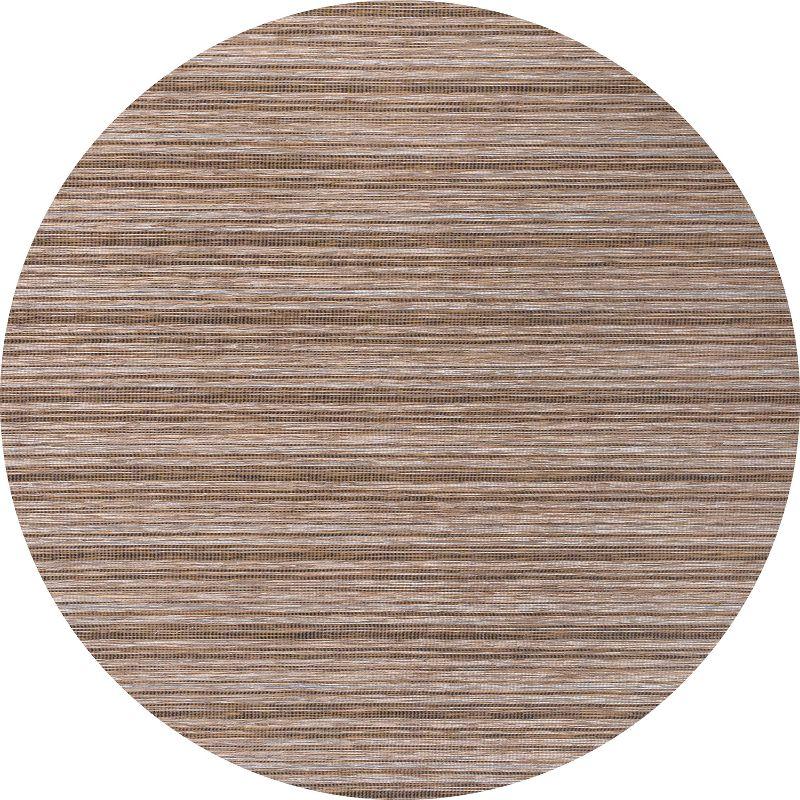 Heathered Natural Brown Stripe 6' Round Synthetic Area Rug