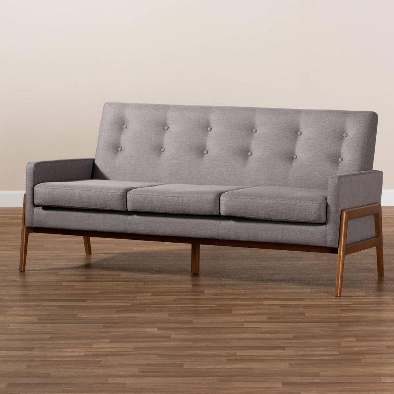 Perris Upholstered Wood Sofa Light Gray/Walnut - Baxton Studio