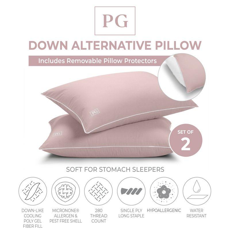 Pillow Gal Soft Density Stomach Sleeper, Down Alternative Pillow with MicronOne Technology, and Removable Pillow Protector, Set of 2  -