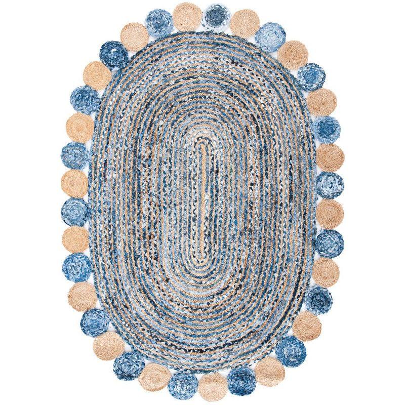 Cape Cod CAP201 Woven Indoor Area Rug - Blue/Beige - 5'x6'6" Oval - Safavieh