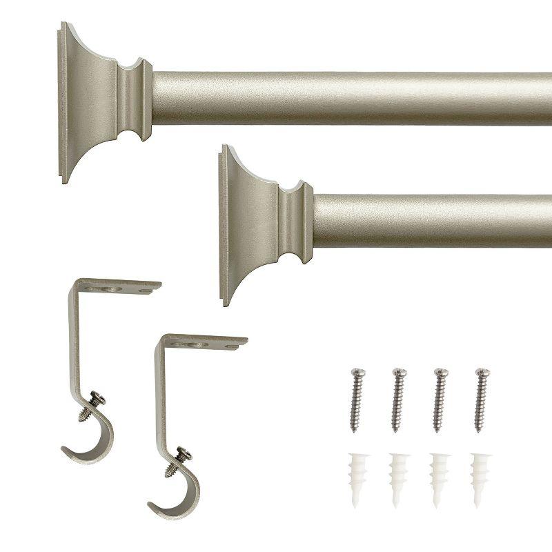 Lumi 28"-48" Adjustable Silver and Black Curtain Rod Set with Square Finials