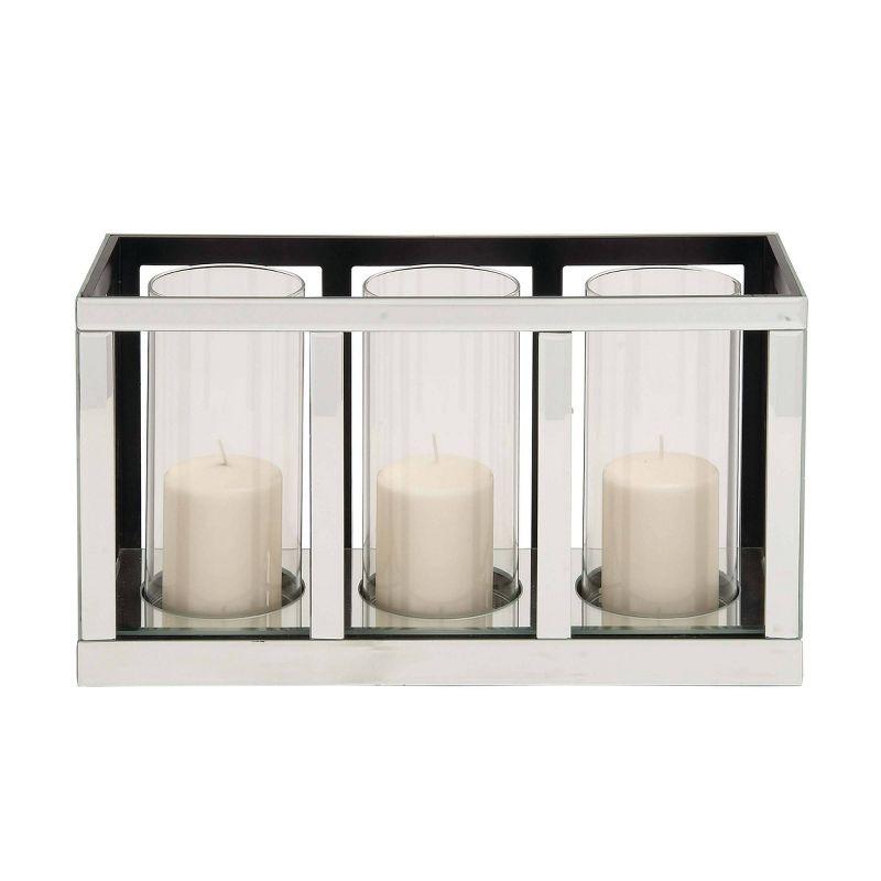 18" x 10" Glam Mirrored Wood Three Light Candle Holder Silver - Olivia & May