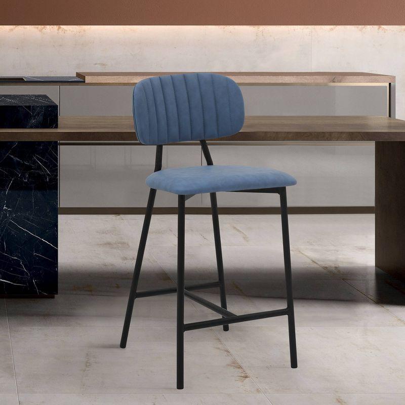 Modern Swivel Blue Leather Counter Stool with Metal Frame