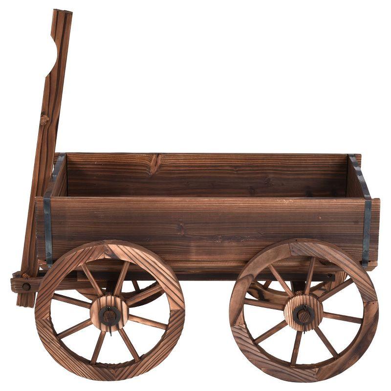 Costway Wood Wagon Flower Planter Pot Stand W/Wheels Home Garden Outdoor Decor