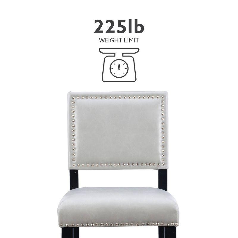 24" Brook Padded Back Faux Leather Nailhead Counter Height Barstool Gray - Linon: Solid Hardwood Frame, Footrails