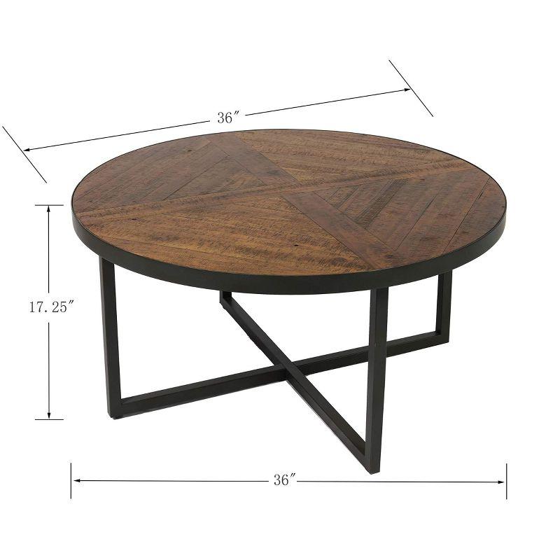 Foley 36" Round Rustic Wood and Black Metal Coffee Table