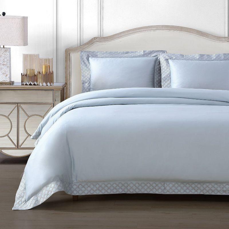 Light Blue Cotton Sateen Queen Duvet Cover Set