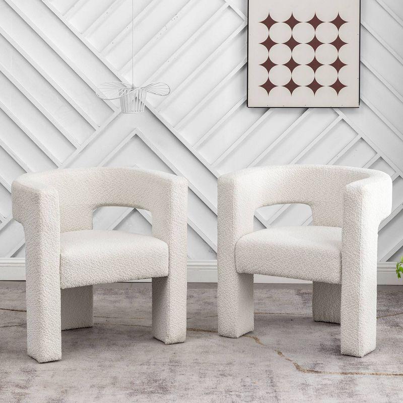 Kinwell Set of 2 28" Wide Boucle Upholstered Square Armchair Cream: Polyester Fill, Wood Frame, No Assembly Required