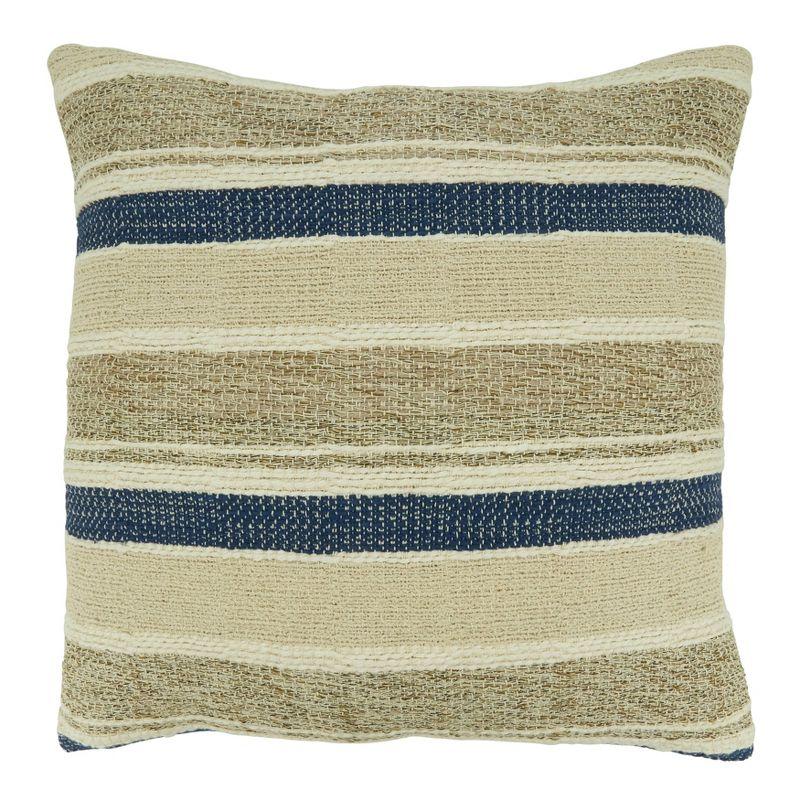 Beige and Navy Striped Cotton Throw Pillow