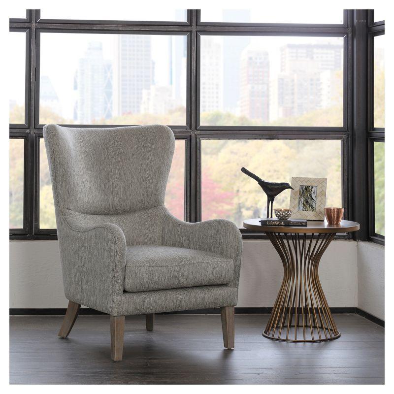 Elegant Gray Swoop Wing Accent Chair with Solid Wood Legs