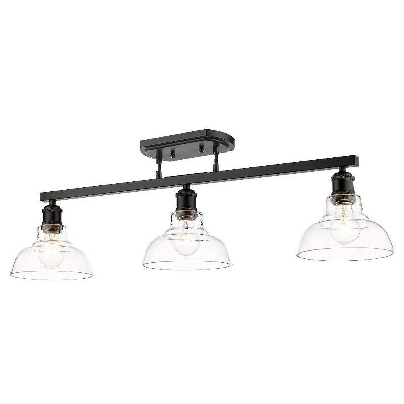 Matte Black Industrial 3-Light Semi-Flush with Clear Glass