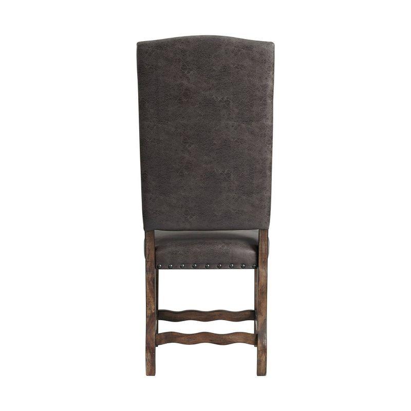 Tall Brown Faux Leather Tufted Side Chair with Wood Frame