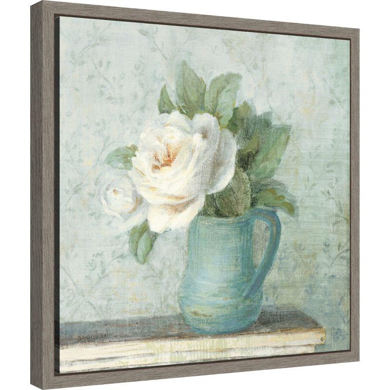 Amanti Art June Roses II White Blue by Danhui Nai Canvas Wall Art Print Framed 16 x 16-in.