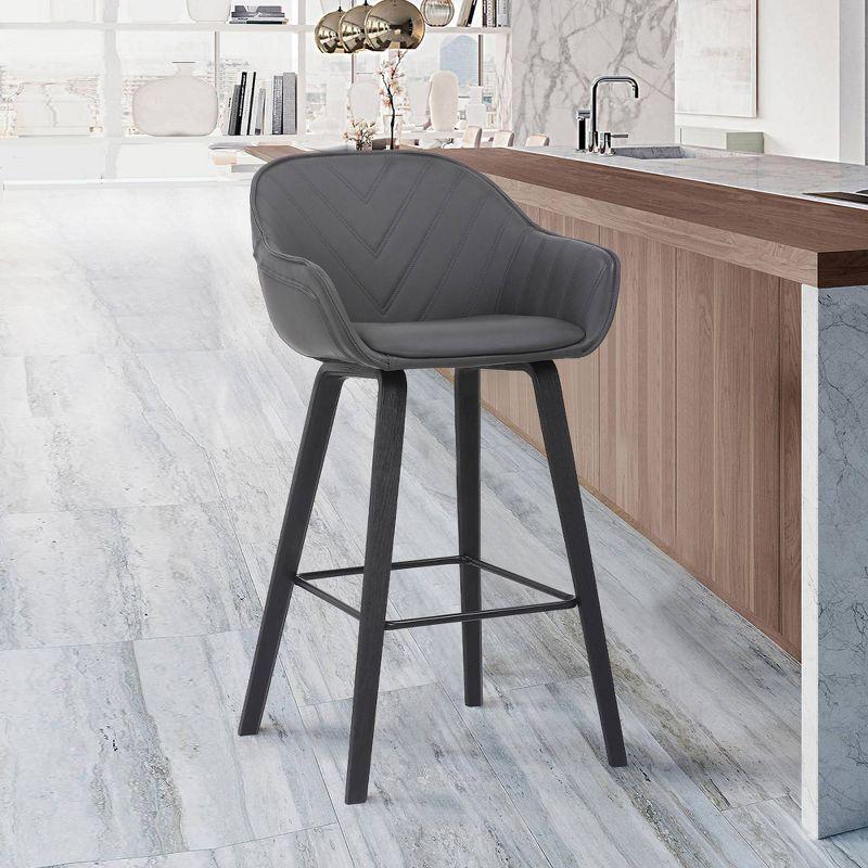 Contemporary V-Design 26" Faux Leather & Wood Counter Stool in Gray